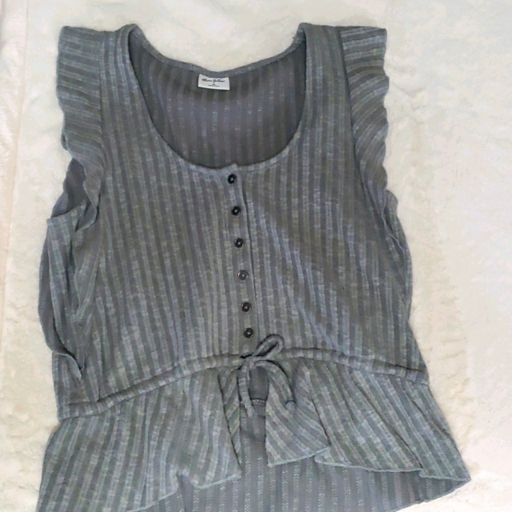 Grey flutter sleeve top